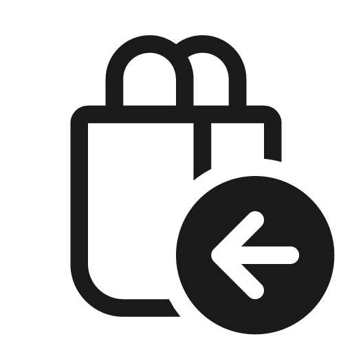 Shopping bag arrow left 20 regular icon, solid style, from Fluent UI System Icons