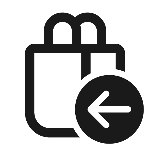 Shopping bag arrow left 24 regular icon, solid style, from Fluent UI System Icons