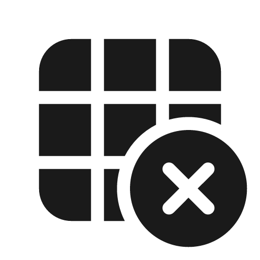 Table dismiss 20 filled icon, filled style, from Fluent UI System Icons