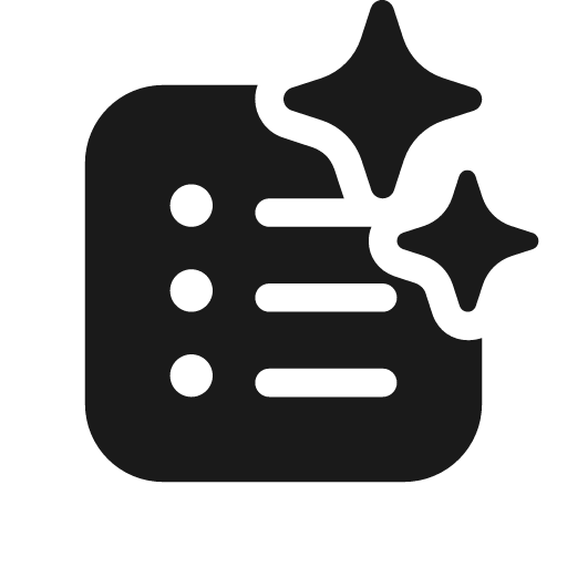 Text bullet list square sparkle 20 filled icon, filled style, from Fluent UI System Icons
