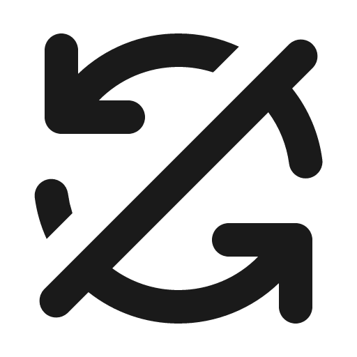 Arrows rotate left slash icon, solid style, from Gravity UI Icons
