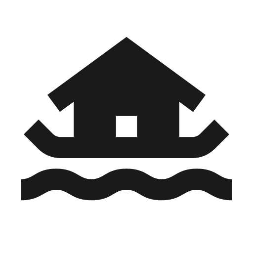 Baseline houseboat icon, solid style, from Google Material Icons