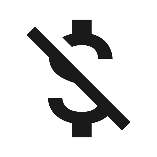Baseline money off icon, solid style, from Google Material Icons