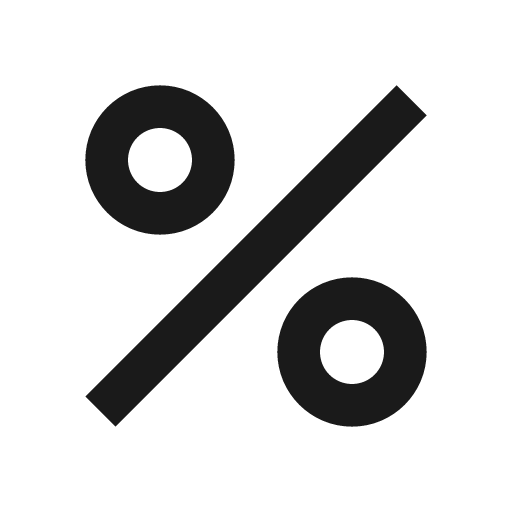 Baseline percent icon, solid style, from Google Material Icons