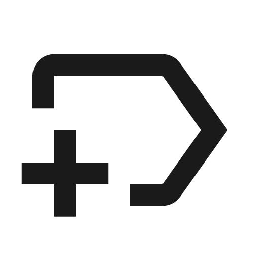 Outline new label icon, solid style, from Google Material Icons