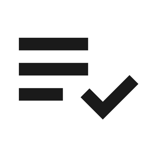 Outline playlist add check icon, solid style, from Google Material Icons