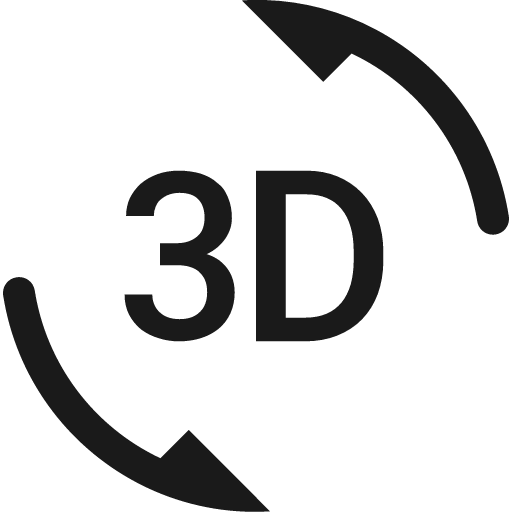 Round 3d rotation icon, solid style, from Google Material Icons