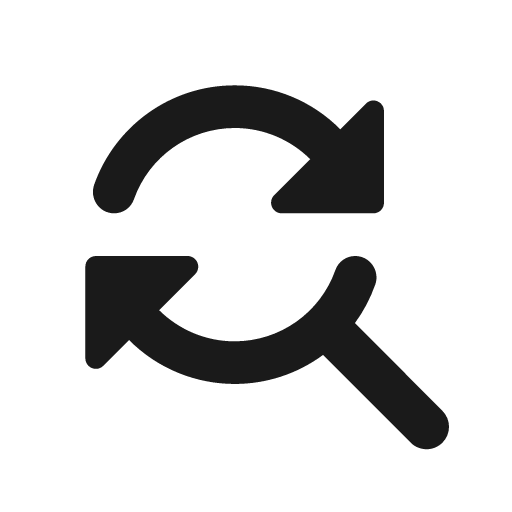Round find replace icon, solid style, from Google Material Icons