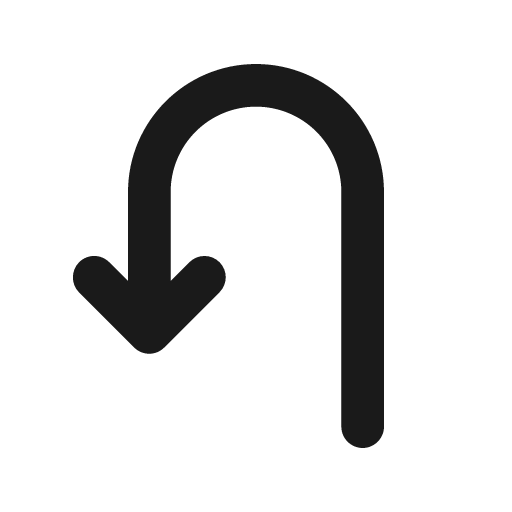 Round u turn left icon, solid style, from Google Material Icons