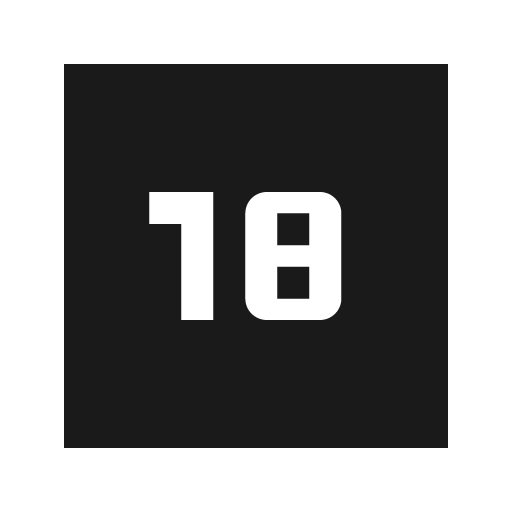 Sharp 18 up rating icon, solid style, from Google Material Icons