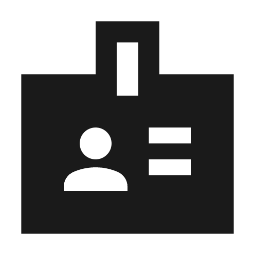 Sharp badge icon, solid style, from Google Material Icons