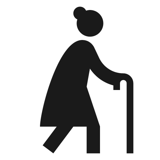 Sharp elderly woman icon, solid style, from Google Material Icons