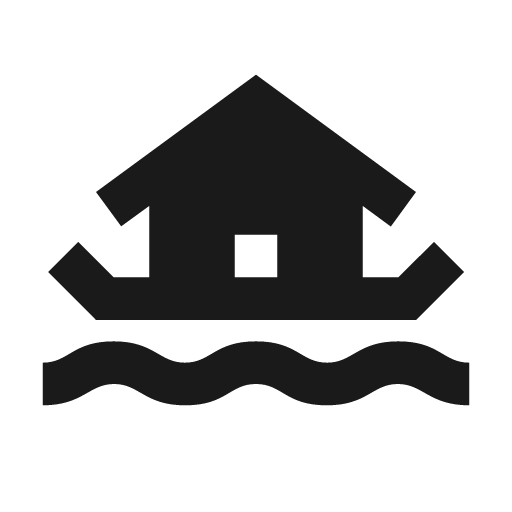 Sharp houseboat icon, solid style, from Google Material Icons