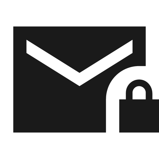 Sharp mail lock icon, solid style, from Google Material Icons