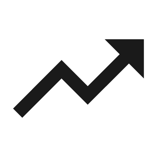 Sharp trending up icon, solid style, from Google Material Icons