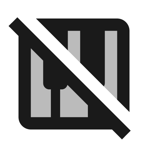 Twotone piano off icon, solid style, from Google Material Icons