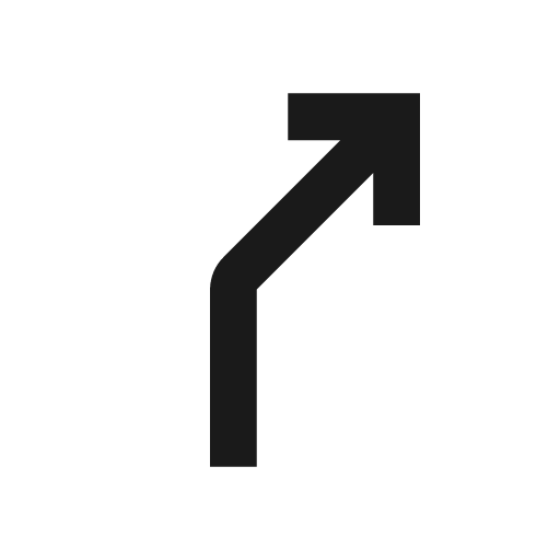 Twotone turn slight right icon, solid style, from Google Material Icons
