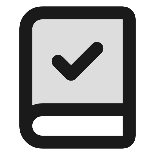 Book check duotone icon, two-tone style, from Lucide Extended