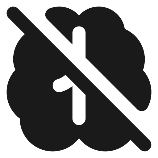 Brain off filled icon, filled style, from Lucide Extended