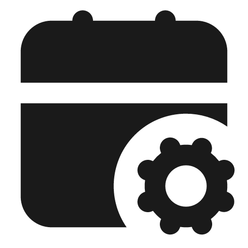 Calendar cog filled icon, filled style, from Lucide Extended