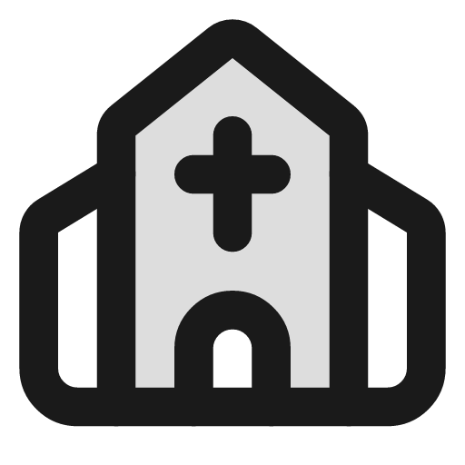 Church duotone icon, two-tone style, from Lucide Extended