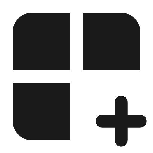 Grid 2x2 plus filled icon, filled style, from Lucide Extended