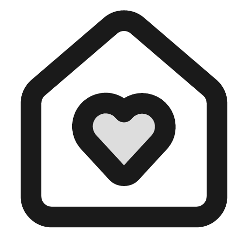 House heart duotone icon, two-tone style, from Lucide Extended