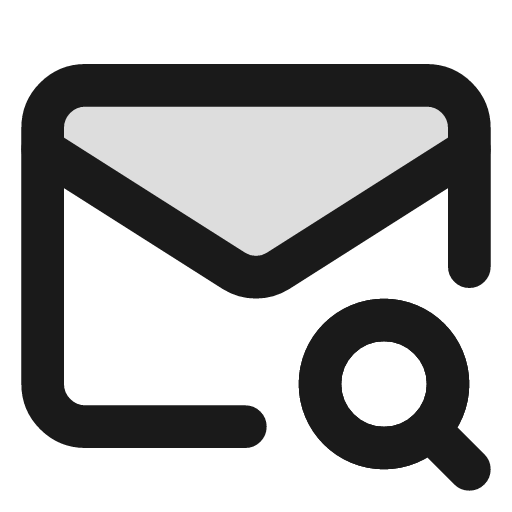Mail search duotone icon, two-tone style, from Lucide Extended