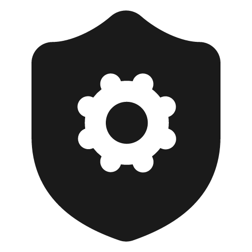 Shield cog filled icon, filled style, from Lucide Extended