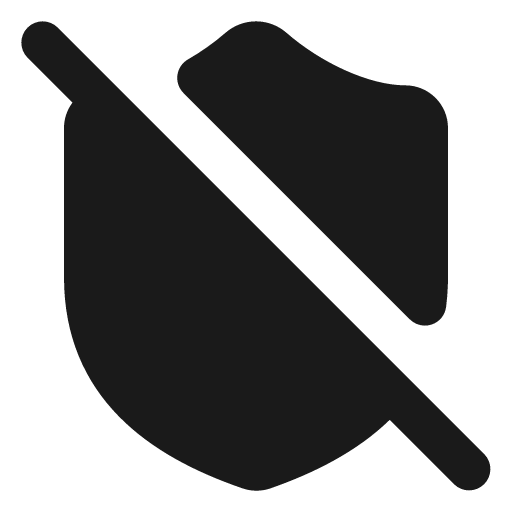 Shield off filled icon, filled style, from Lucide Extended