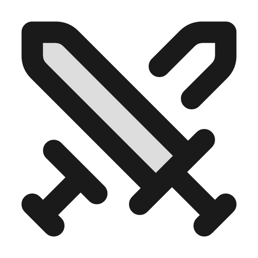 Swords duotone icon, two-tone style, from Lucide Extended