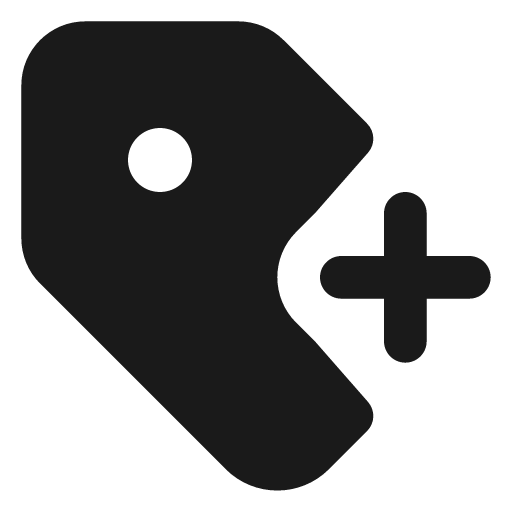 Tag plus filled icon, filled style, from Lucide Extended
