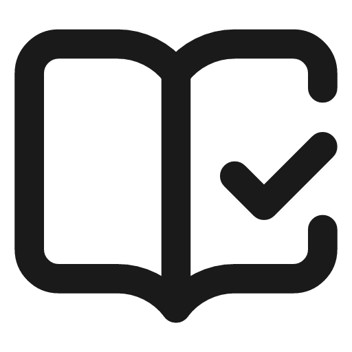Book open check icon, line style, from Lucide