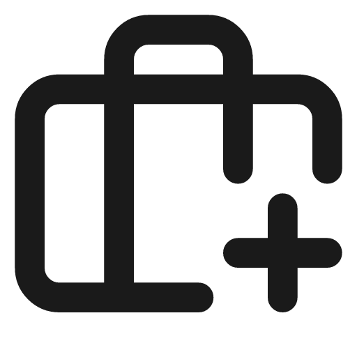 Briefcase plus icon, line style, from Lucide