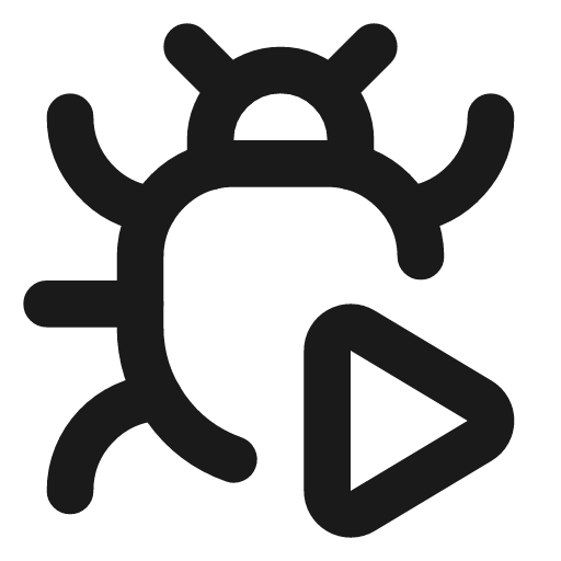 Bug play icon, line style, from Lucide
