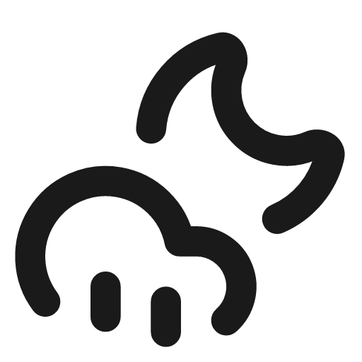 Cloud moon rain icon, line style, from Lucide