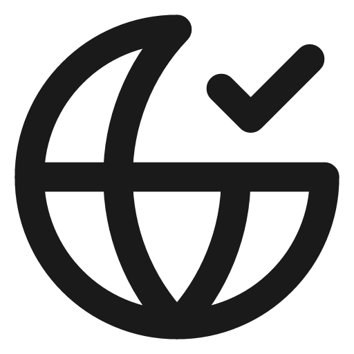 Globe check icon, line style, from Lucide