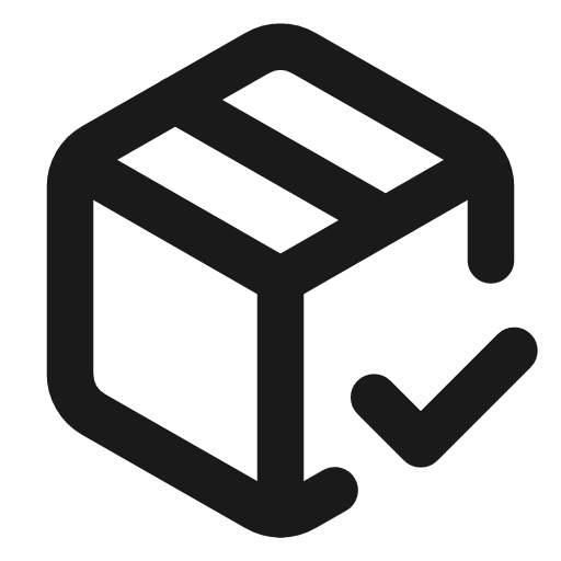 Package check icon, line style, from Lucide