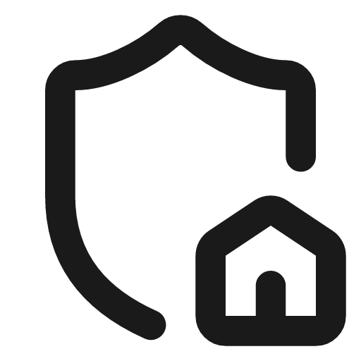 Shield house icon, line style, from Lucide