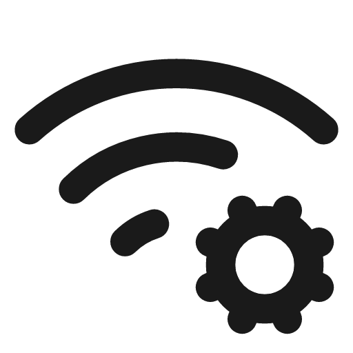 Wifi cog icon, line style, from Lucide