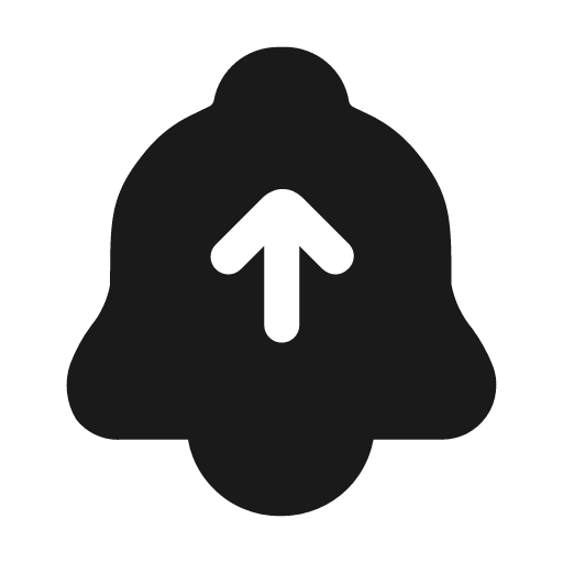 Notification bell upload fill icon, filled style, from Mage Icons