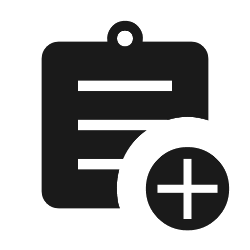 Assignment add icon, solid style, from Material Symbols Light