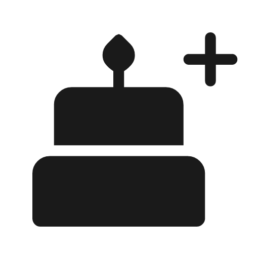 Cake add rounded icon, rounded style, from Material Symbols Light