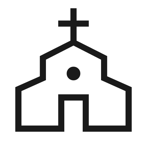 Church outline sharp icon, sharp-cornered style, from Material Symbols Light