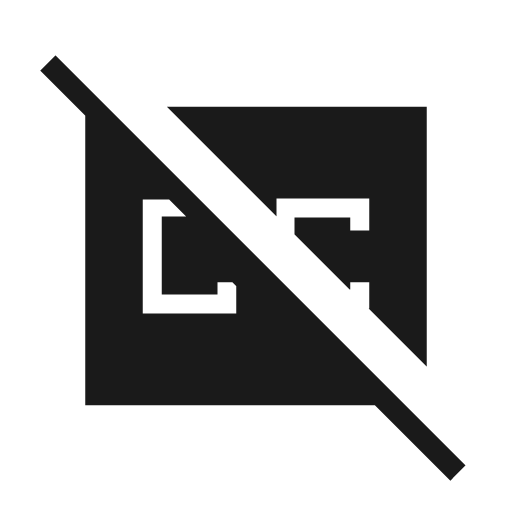 Closed caption disabled sharp icon, sharp-cornered style, from Material Symbols Light
