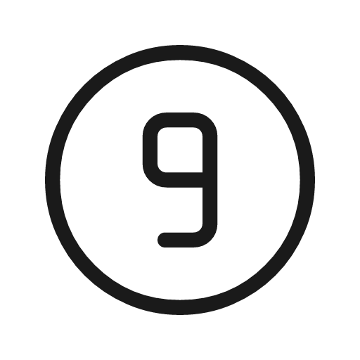 Counter 9 outline rounded icon, rounded style, from Material Symbols Light