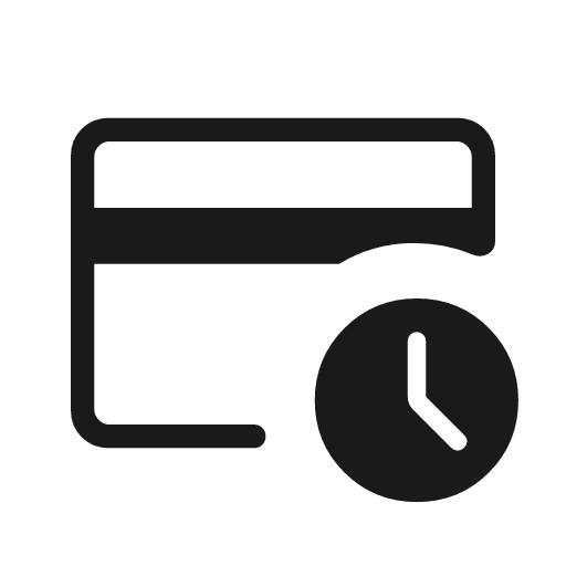 Credit card clock outline rounded icon, rounded style, from Material Symbols Light