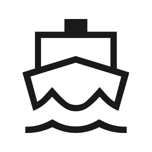 Directions boat outline sharp icon, sharp-cornered style, from Material Symbols Light