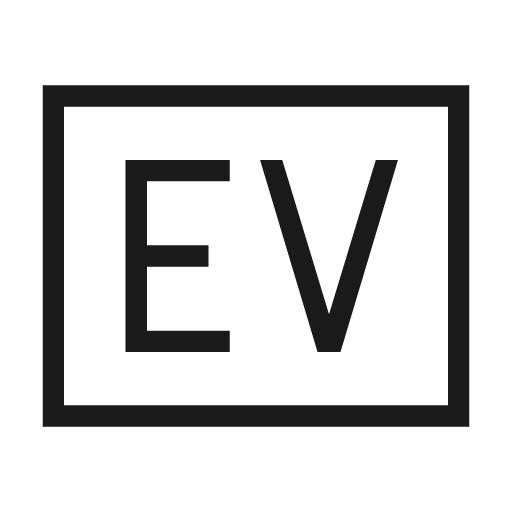 Ev mobiledata badge outline sharp icon, sharp-cornered style, from Material Symbols Light