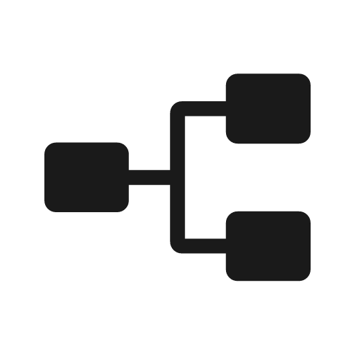 Flowchart sharp icon, sharp-cornered style, from Material Symbols Light